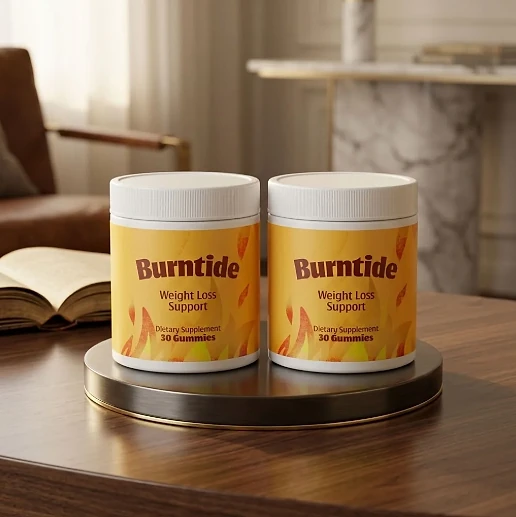 Two Burntide jars on a tray on a wooden table